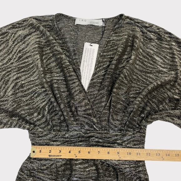 IRO Volsun Metallic Silver Surplice Zebra Midi Dress‎ Size 32 US 0 - Picture 10 of 11